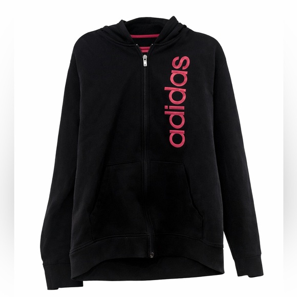 adidas Other - 🖤✨ Adidas Boys XL Black Zip-Up Hoodie Jacket Red Logo | Youth 18 ✨🖤